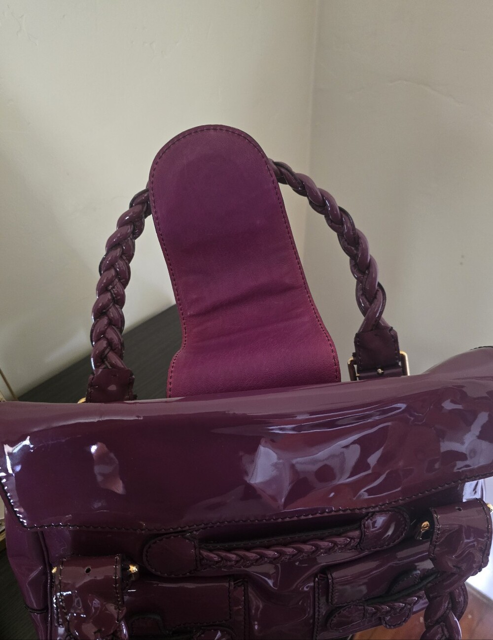 Valentino Garavani Histoire Braided Purple Patent Leather Handbag - Picture 7 of 15